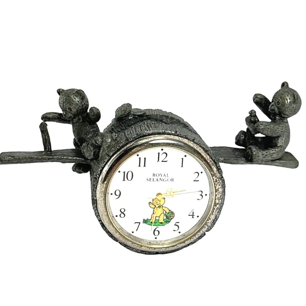 Royal Selangor Pewter Teddy Bear Clock Barrel Design Collectible 1996